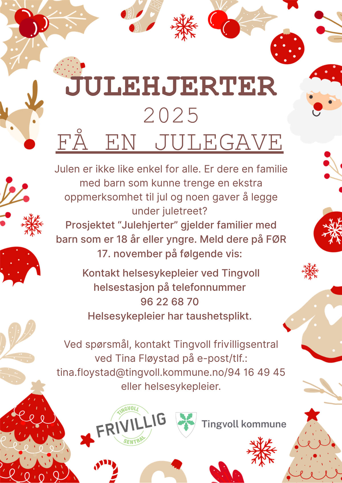 Bildet viser plakaten til prosjektet "Julehjerter 2025". Teksten på plakaten er den samme som i nettsideartikkelen. - Klikk for stort bilde